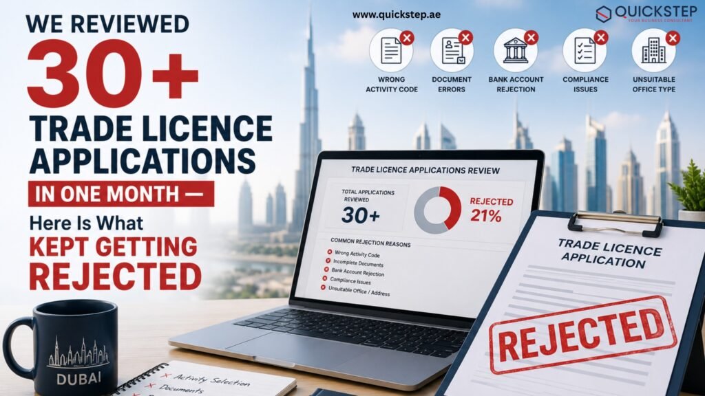 Dubai trade licence application review highlighting common mistakes that lead to licence rejections, delays, and business setup issues in 2026