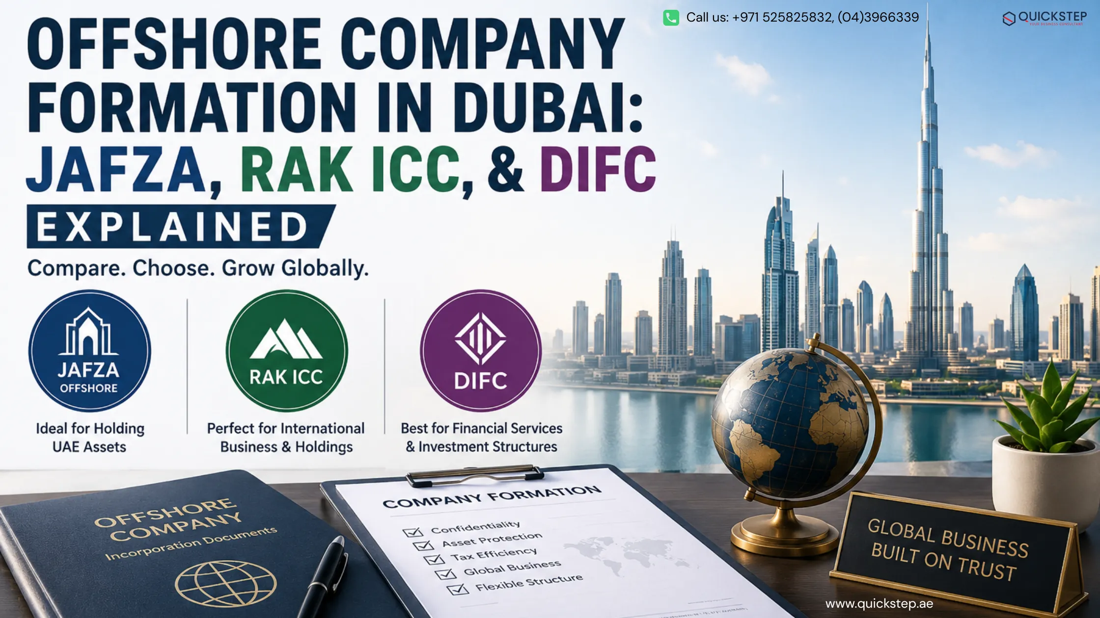 Offshore company formation in Dubai comparing JAFZA Offshore, RAK ICC and DIFC